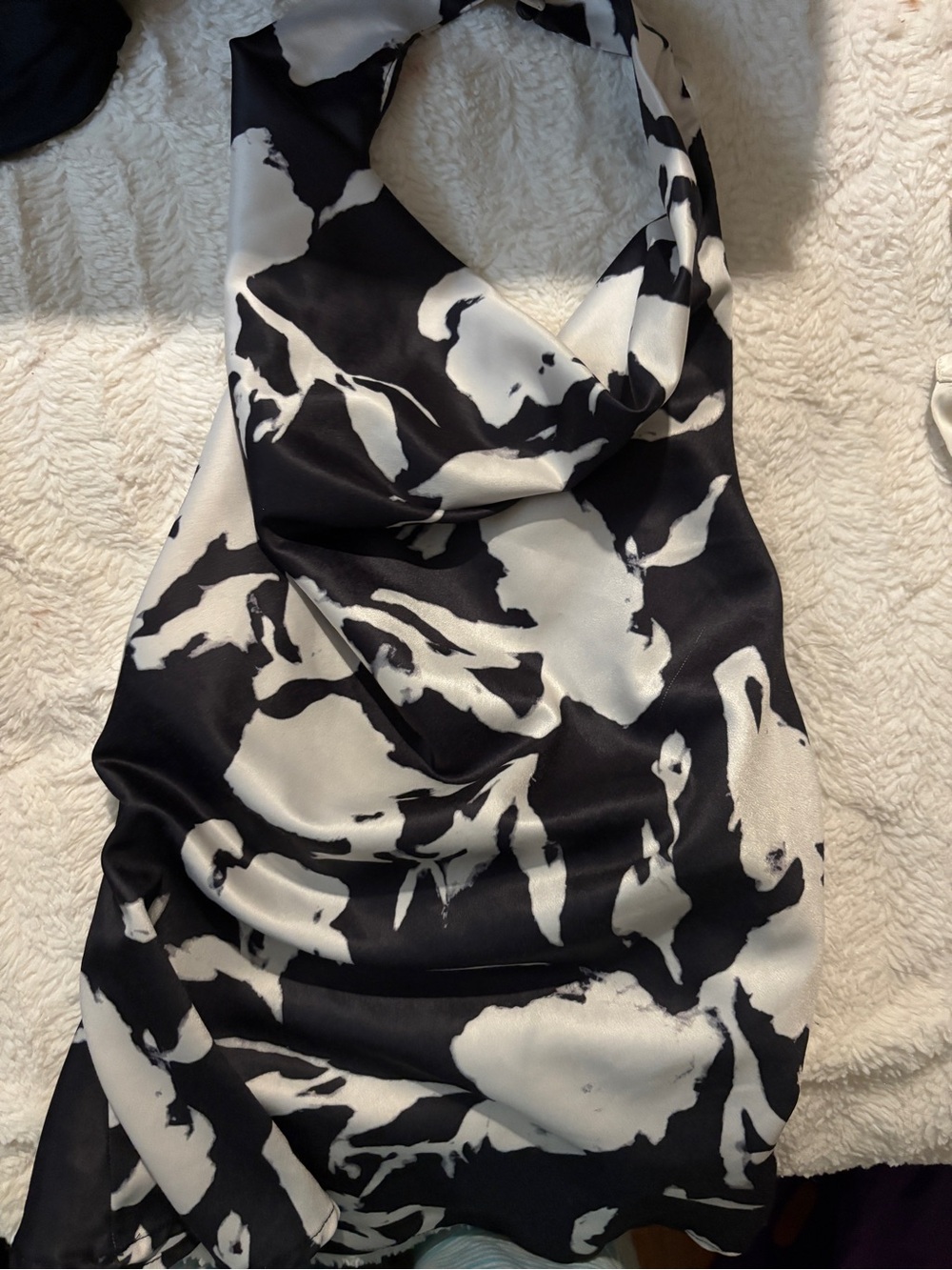 Silky Black & White Patterned Halter Top